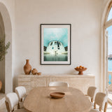 The British Museum photography print of the Great Court, framed in black oak and hanging on a wall in a dining room